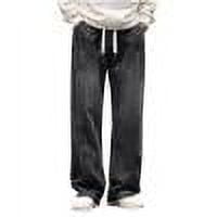 Men's Jean Pants Ripped Casual Solid Color Drawstring Straight Leg Jeans Black