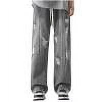 Men's Jean Pants Solid Color Casual Distressed Straight Leg Denim Pants Gray