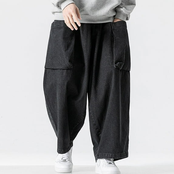 Men's Jeans 75%Rayon,25%Polyester Comfort Flex Waist Leg Baggy Jeans Fashion Solid Color Casual Lace Up Loose Sports Jeans Full Length Pants Jeans for Men Black XL