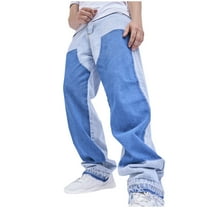 Men's Jeans Comfort Flex Waist Baggy Jeans for Men Casual Straight Leg Pocket Zipper And Button Patchwork Jean Trousers Pants Jeans for Men Blue L