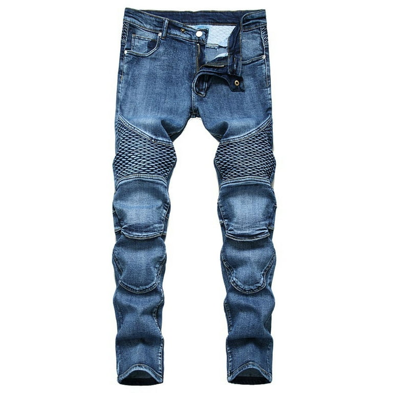 Men's Jeans Distressed Ripped Slim Straight Legs Denim Pants Fashion Hip  Hop Moto Biker Stretchy Sweatpants