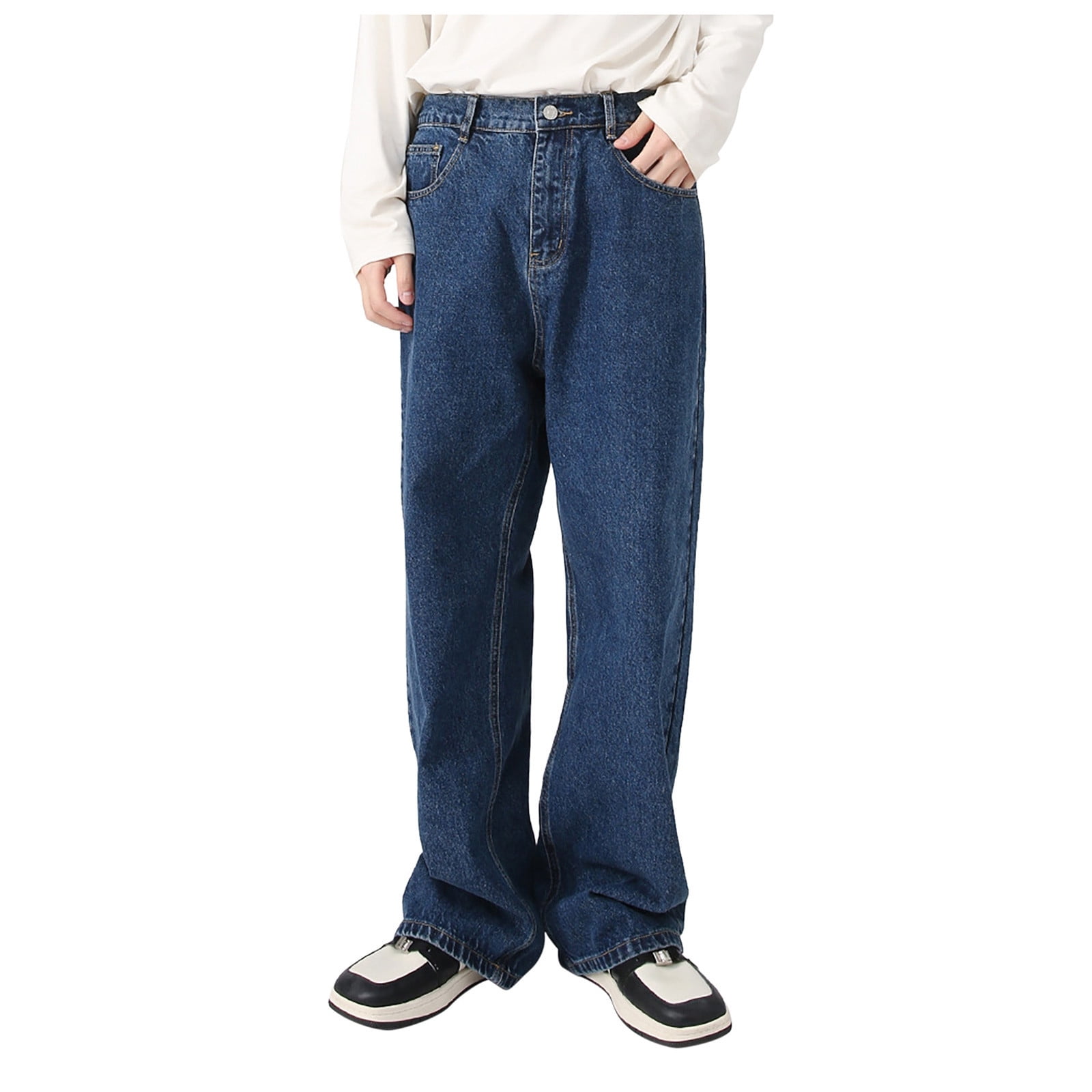 Men's Jeans Elastic Waist Relaxed Fit Jeans Straight Leg Stretch Comfort Denim Jeans for Men