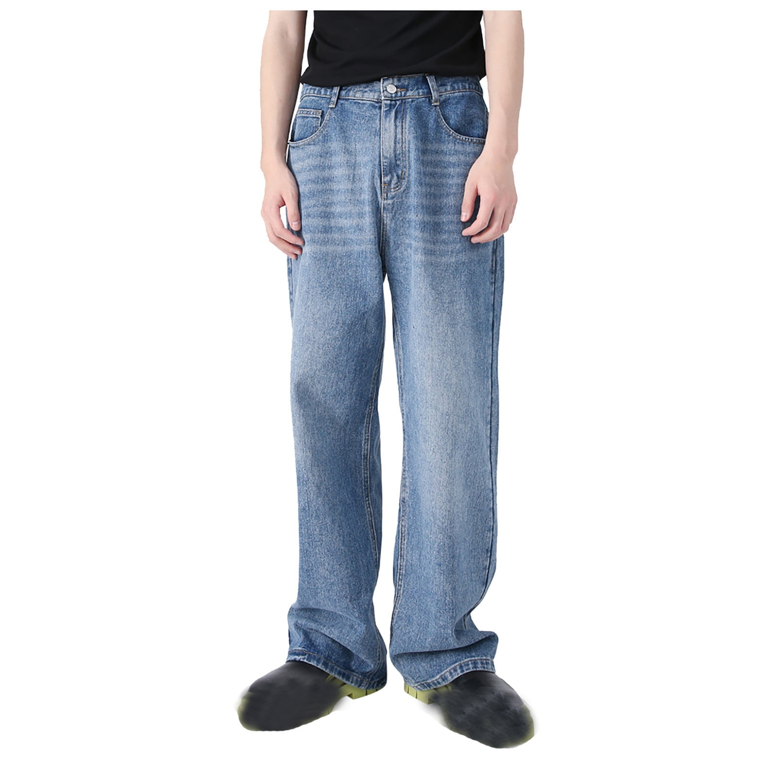 Men's Jeans Elastic Waist Relaxed Fit Jeans Straight Leg Stretch Comfort Denim Jeans for Men