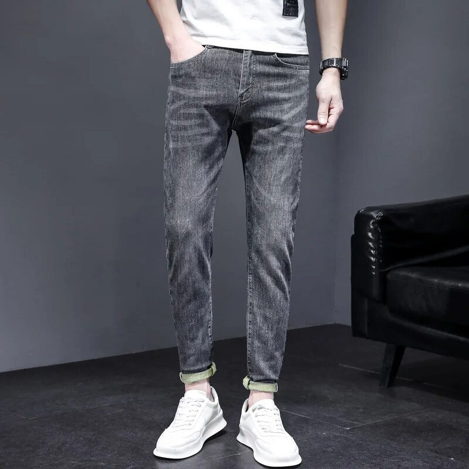 Men's Jeans Fashion Brand Spring and Autumn New Style Slim Fit Small Feet  Fashion Casual Summer Thin Cropped Pants - Walmart.com