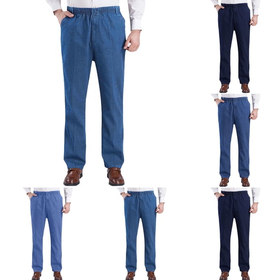 Men's Jeans High Waist Denim Pants Elasticated Waist Casual Trousers Classic Fit Y2K Jeans