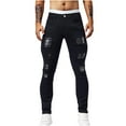 thumbnail image 1 of Men's Jeans Long Pant Fashion Ripped Design Jeans Casual Perforated Patch Trousers Pocket Solid Color Elastic Tight Fitting Small Leg Denim Pants, 1 of 9