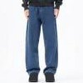thumbnail image 1 of Men's Jeans Pants Fleece With Elastic Drawstring Loose Oversized Straight Leg Pants Dark Blue, 1 of 6
