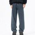 thumbnail image 1 of Men's Jeans Pants Fleece With Elastic Drawstring Loose Oversized Straight Leg Pants Gray, 1 of 7