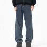 Men's Jeans Pants Fleece With Elastic Drawstring Loose Oversized Straight Leg Pants Gray