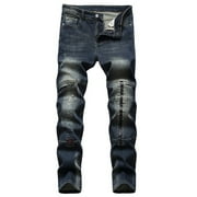 Mens Jeans Polyester and Big Mens Relaxed Fit Jeans High-end Nostalgic Ripped Hole Patchwork Embellished Stretch Jeans Denim Pants for Men Blue12 XS