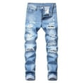 thumbnail image 1 of Men's Jeans Ripped Distressed Stretch Slim Fit Denim Jeans Straight Leg Street Style Men Pants, 1 of 8