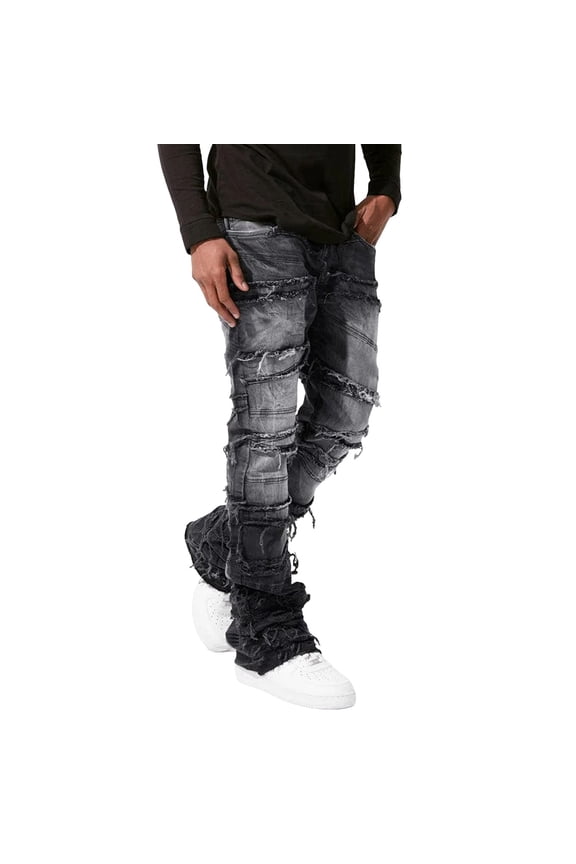 Men's Jeans Ripped Patch Stretch Fit Denim Jeans Slim Fit Street Style Distressed Pants for Men