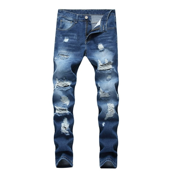 Men's Jeans Ripped Slim Fit Straight Leg Denim Jeans Stretchy Summer Casual Trendy Men's Pants