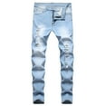 thumbnail image 1 of Men's Jeans Slim Fit Stretch Skinny Ripped Jeans for Men Stacked Distressed Straight Fit Denim Pants Size M-5XL Light Blue, 1 of 7