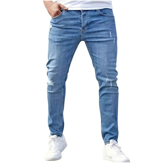 Men's Jeans Spring Summer Fashion Holes Casual Loose Popular Jeans Denim Trousers Full Length Pants Jeans for Men