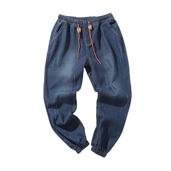 Men's Jeans Street Elastic Waist Drawstring Denim Jeans Loose Fit Casual Stretchy Baggy Mens Pants