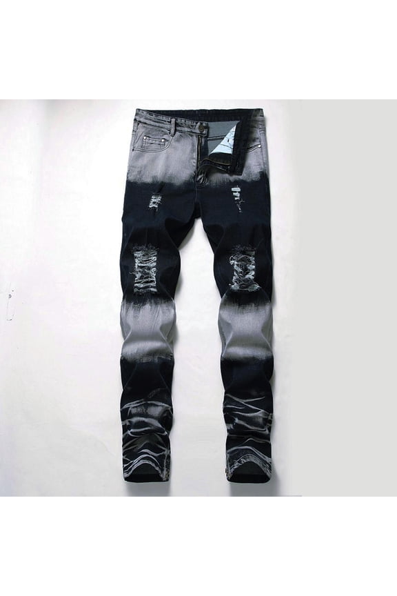 Men's Jeans Stretch Straight Pants Pockets Button Zipper Trousers Jeans Pants Full Length Pant