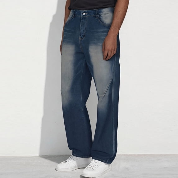 Men's Jeans Stretch Straight Solid Color Pocket Mid Waist Straight Through Full Length Pants Jeans