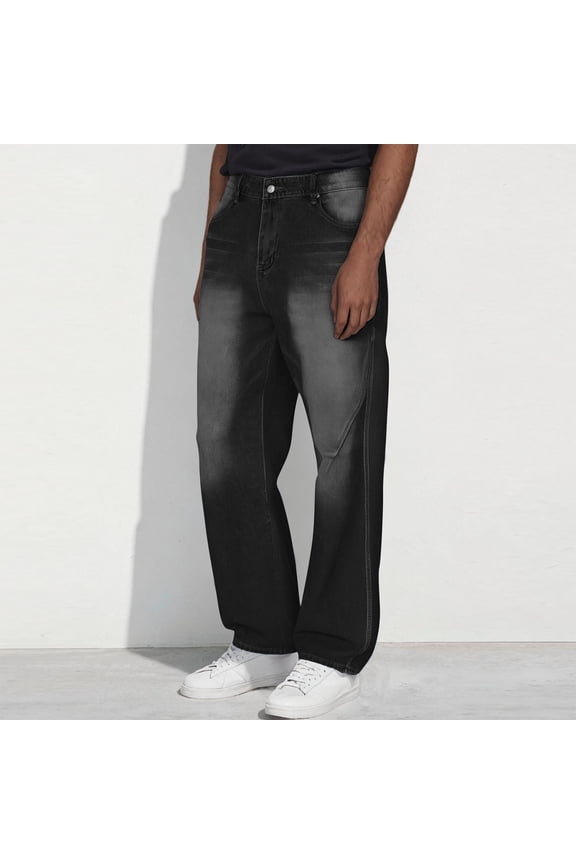 Men's Jeans Stretch Straight Solid Color Pocket Mid Waist Straight Through Full Length Pants Jeans