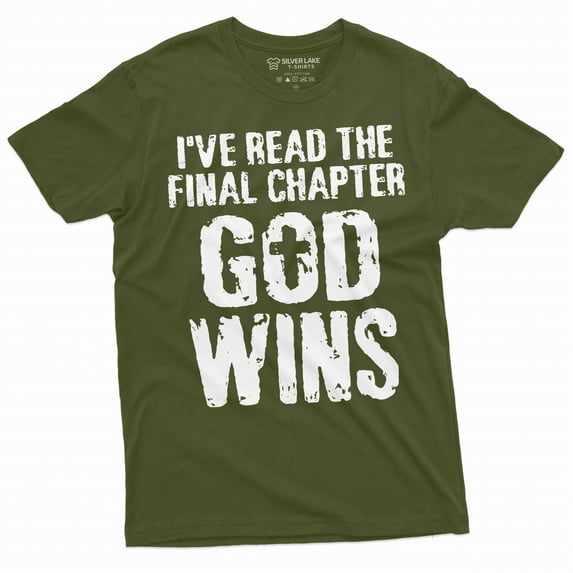 Men's Jesus Christ T-shirt Bible Verse Church Religion Christian Tee Christmas Gift God Wins shirt (Large Military Green)