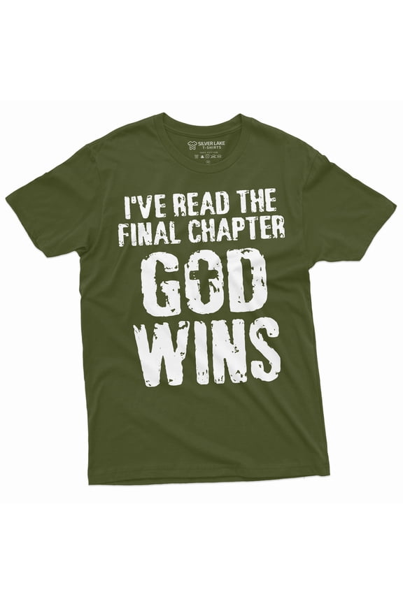Men's Jesus Christ T-shirt Bible Verse Church Religion Christian Tee Christmas Gift God Wins shirt (Medium Military Green)