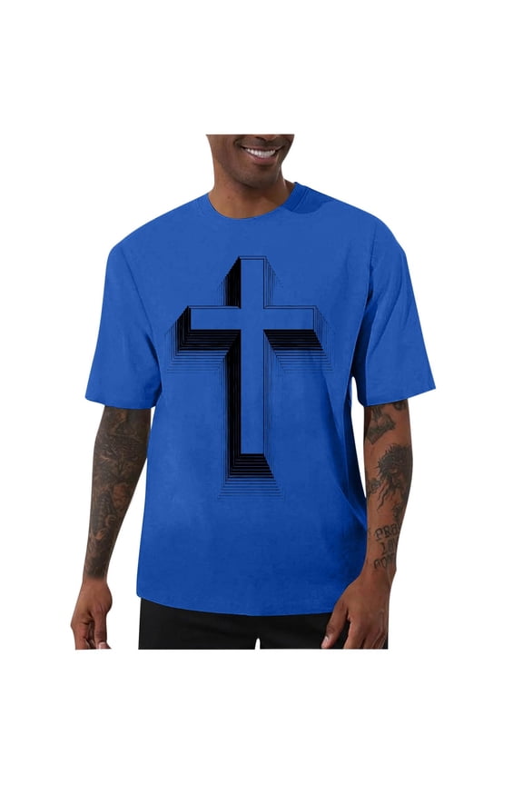 Men's Jesus Cross Easter T Shirt Short Sleeve Crew Neck T-Shirt Casual Summer Classic Basic Tee Shirts