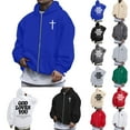 thumbnail image 1 of Men's Jesus Hoodie Loose Fit Zip Up Letter Print Long Sleeve Hoodies Casual Fall Winter Streetwear Hoodie for Men, 1 of 6