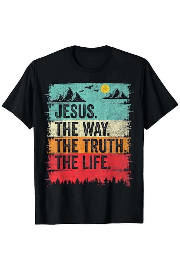 Men's Jesus The Way Truth Life Christian Worship T-Shirt, Comfortable Breathable Soft Tee, Men's 100% Cotton Graphic T-Shirt 180gsm