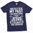 thumbnail image 1 of Men's Jesus dropped my charges Christian tee shirt Birthday gift for Him Grandpa papa dad gift (X-Large Navy Blue), 1 of 7