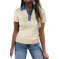 thumbnail image 1 of Men's Jet Stream Patchwork Polo Sweater – Casual Short Sleeve Denim Knit for Summer, XL, 1 of 11