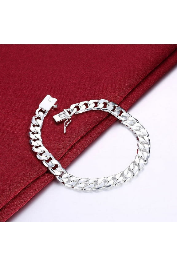 Men's Jewelry Bracelet 925 Sterling Silver 10mm Width Thick Bracelet Jewelry Exquisite 20cm Square Fashion Bangle Male O1F2