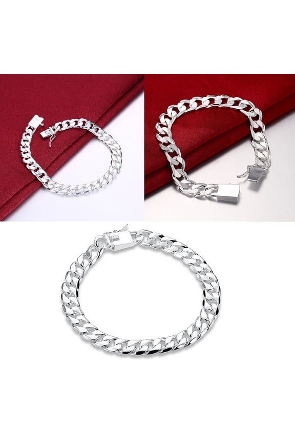 Men's Jewelry Bracelet 925 Sterling Silver 10mm Width Thick Bracelet Jewelry Exquisite Bangle Buckle Square Fashion 20cm Male O2X2