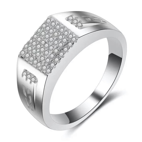 Men's Jewelry Micro-inlaid Luxury CZ Band Gift 925 Silver Wedding Ring Size 8-12