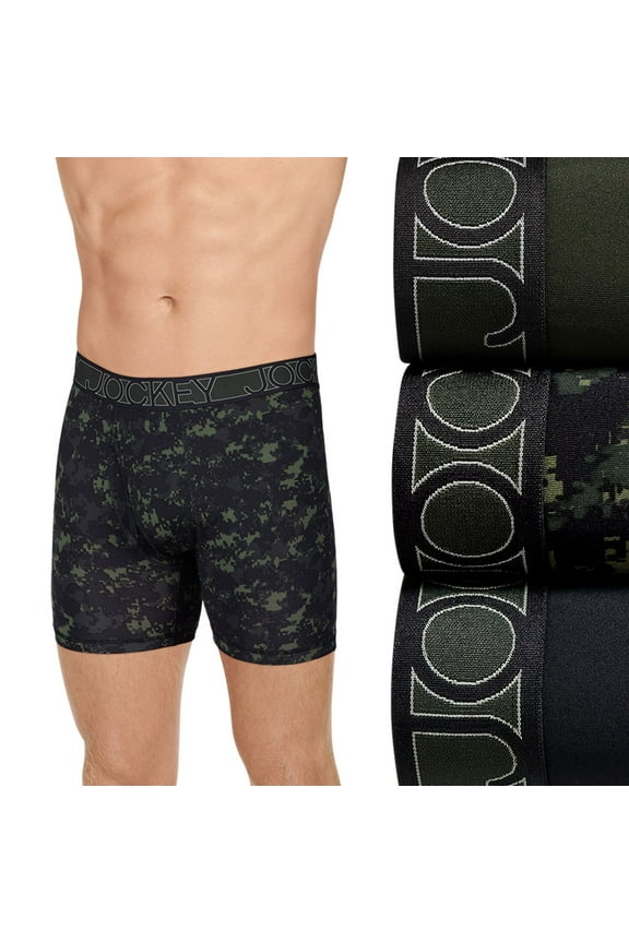 Men's Jockey 3-Pack Active Microfiber 5" Boxer Briefs Color: Camo Green Black Size: XL