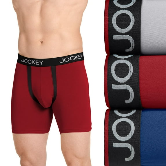 Men's Jockey 3-Pack Chafe Proof Pouch Microfiber 6" Boxer Brief Color: Red Apple Multi Size: L