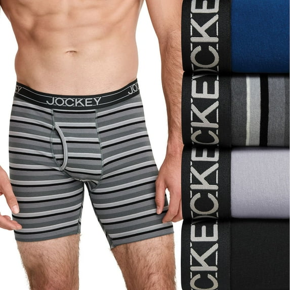 Men's Jockey® 4-Pack Lightweight Cotton Blend 7" Long Leg Boxer Brief Color: Daring Stripe Size: S