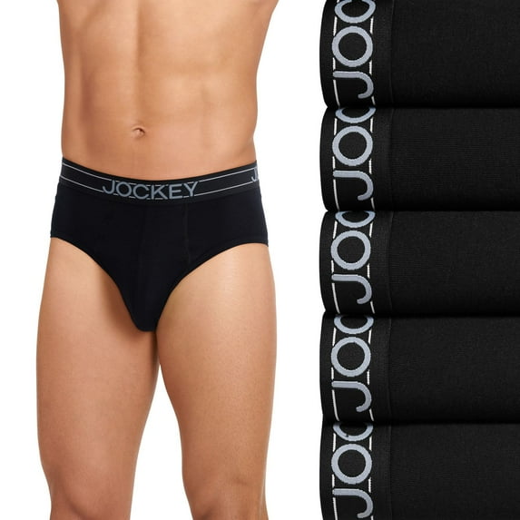 Men's Jockey® 5-Pack Lightweight Cotton Blend Brief Color: Black Size: XL