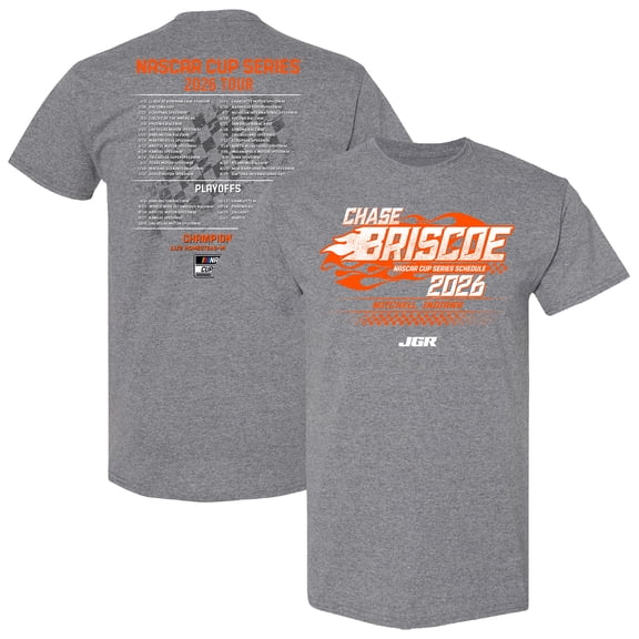 Men's Joe Gibbs Racing Team Collection Heather Charcoal Chase Briscoe 2026 NASCAR Schedule T-Shirt