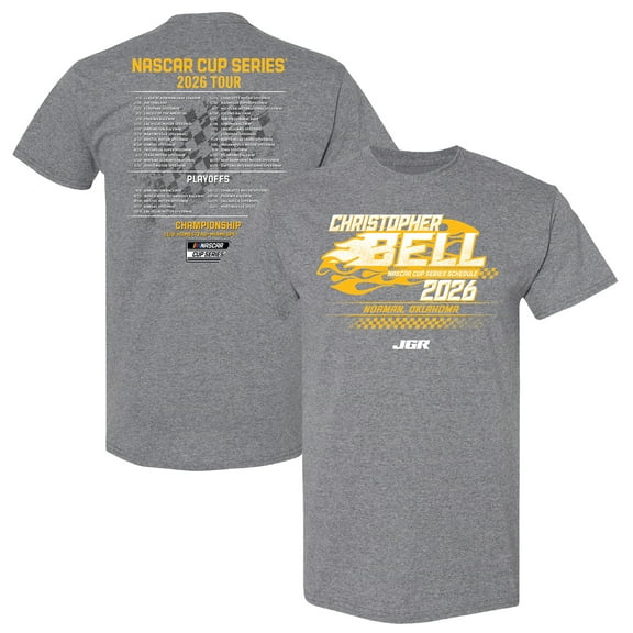 Men's Joe Gibbs Racing Team Collection  Heather Charcoal Christopher Bell 2026 NASCAR Schedule T-Shirt