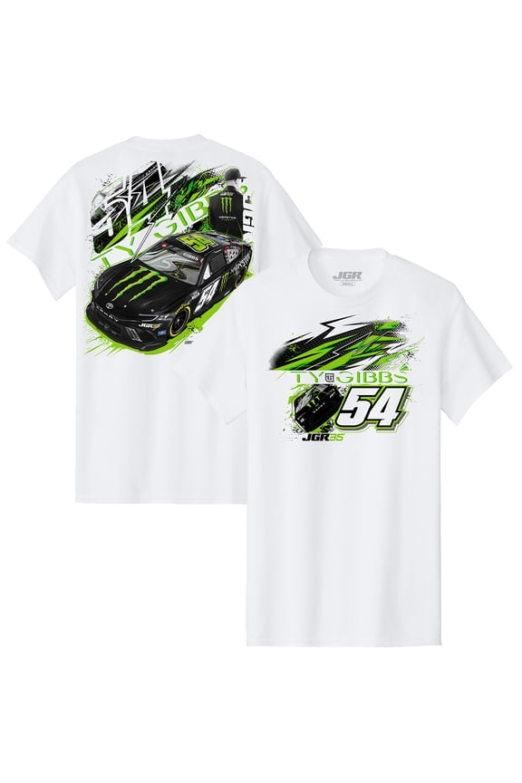 Men's Joe Gibbs Racing Team Collection White Ty Gibbs Monster Energy Car T-Shirt