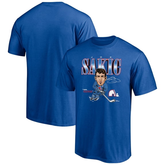 Men's Joe Sakic Blue Quebec Nordiques Player Caricature T-Shirt