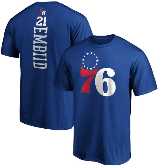 Men's Joel Embiid Royal Philadelphia 76ers Team Playmaker Name & Number T-Shirt