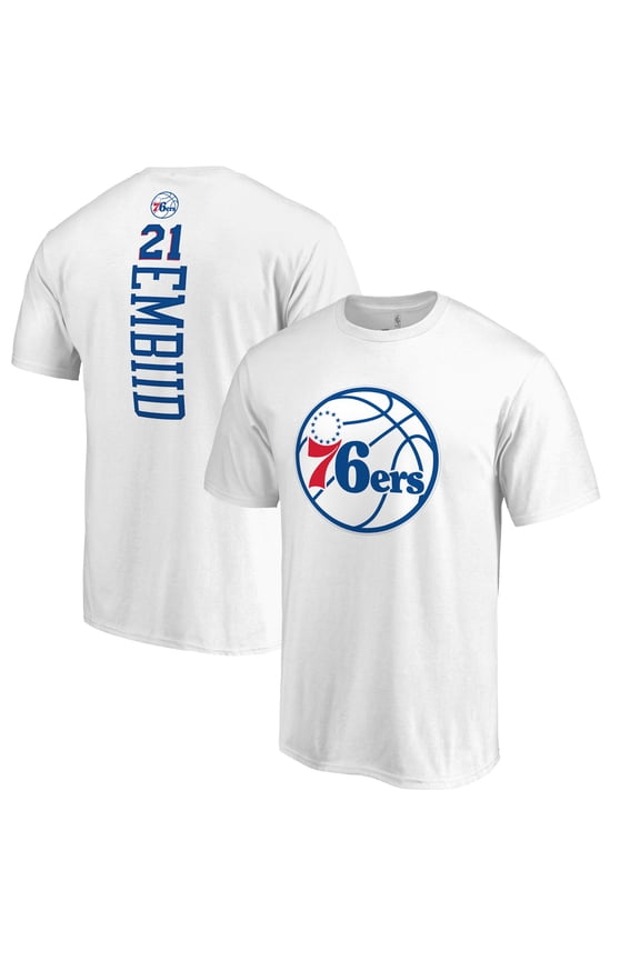 Men's Joel Embiid White Philadelphia 76ers Backer Name & Number T-Shirt