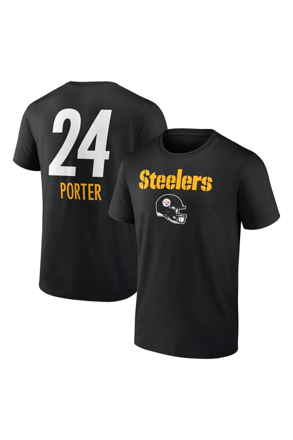 Men's Joey Porter Jr. Black Pittsburgh Steelers Team Wordmark Player Name & Number T-Shirt