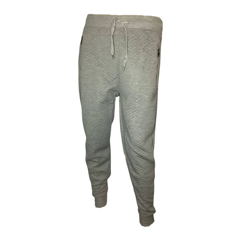 Men's Jogger 2 Zipper Pockets Draw String Quilted Active Sweat Pants Active  (L, Heather)
