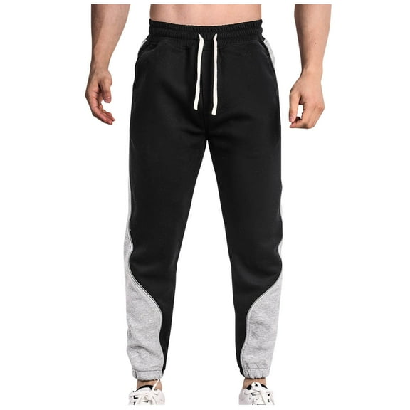 ZQUUVOU Men's Jogger Pants Cotton Casual Color Pockets Elastic Waist Full Length Pants Black