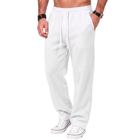 Men's Jogger Pants Elastic Waist Button Fly Loose Fit Solid Color Casual Sweatpants Lounge Trousers with Pockets