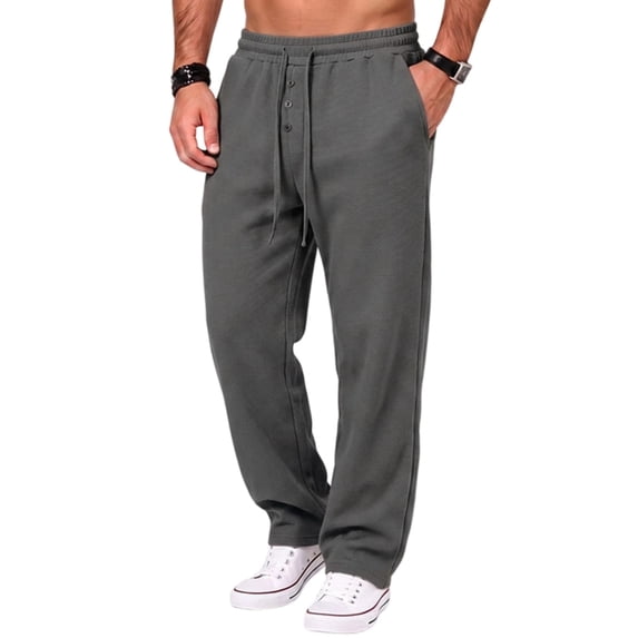 Men's Jogger Pants Elastic Waist Button Fly Loose Fit Solid Color Casual Sweatpants Lounge Trousers with Pockets