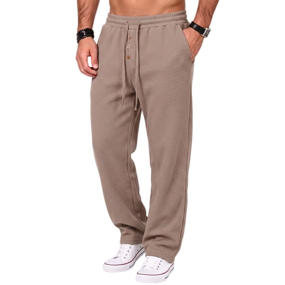 Men's Jogger Pants Elastic Waist Button Fly Loose Fit Solid Color Casual Sweatpants Lounge Trousers with Pockets
