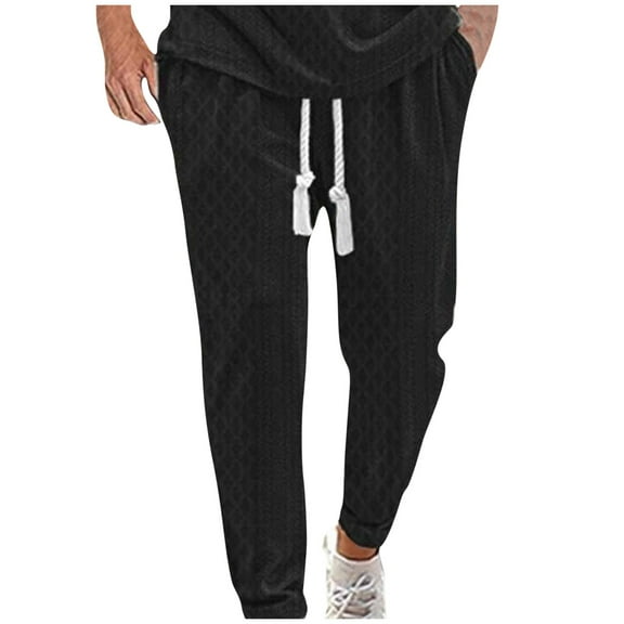 Men's Jogger Pants Knit Cotton Loose Fit Sports Leggings Oversized Drawstring Long Pants Black